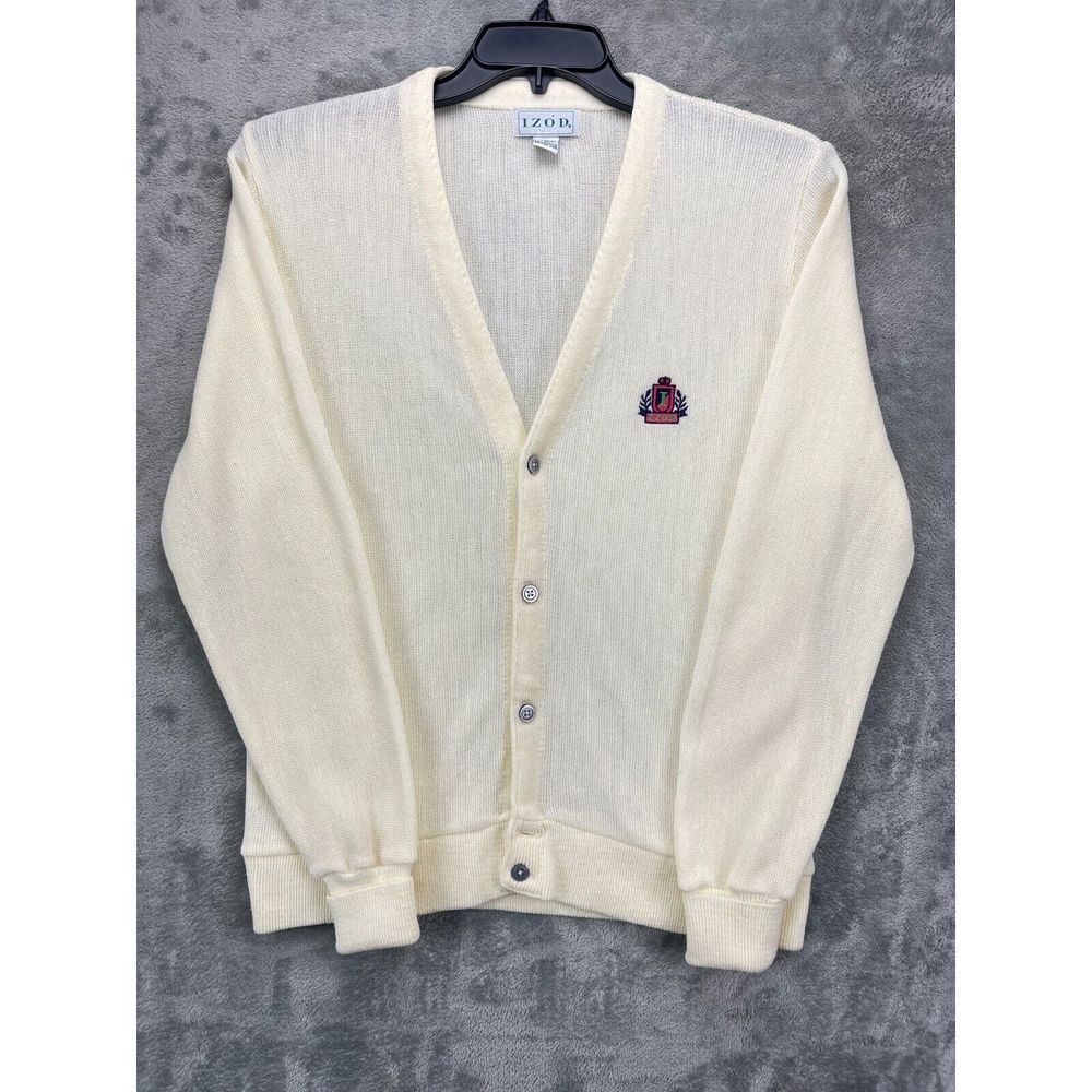 VTG IZOD Men's‎ Cardigan Sweater Size Medium Ivory Acrylic Grandpa Golf
